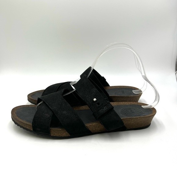 Teva Women's Mahonia Black Leather Slip On Slides Sandals Shoes Size 10.5 - Picture 7 of 13